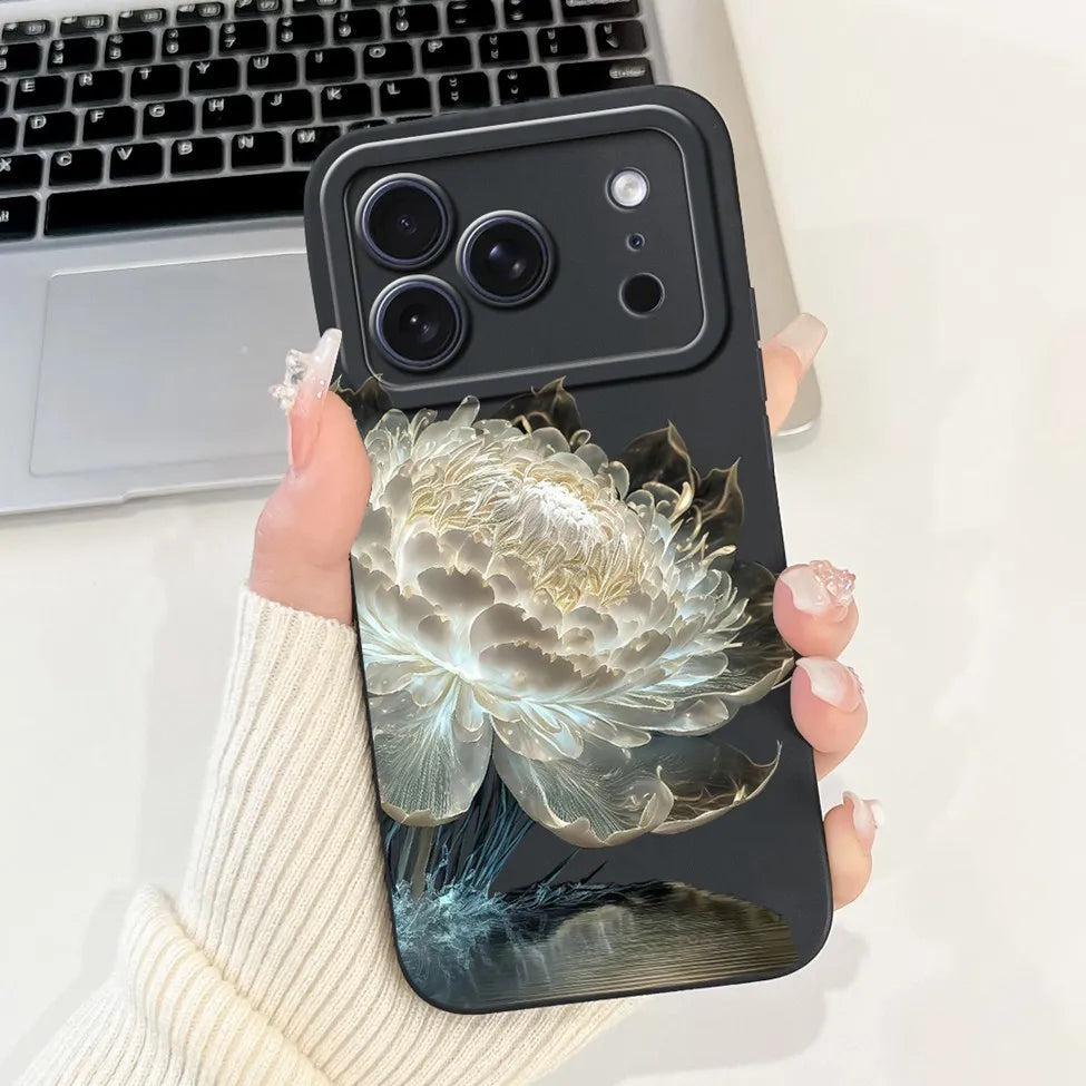 iPhone 17 Pro Silicone Case | Cute Kawaii Floral Painted Cover
