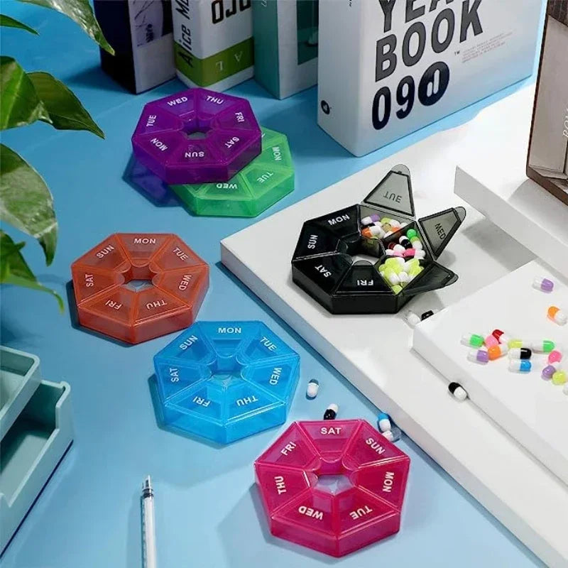 New 7 Days Pill Medicine Box Weekly Tablet Holder Portable Travel Mini Small Pill Box Pills Cases Storage Organizer Container Peaceful Pleasures Health and Wellness