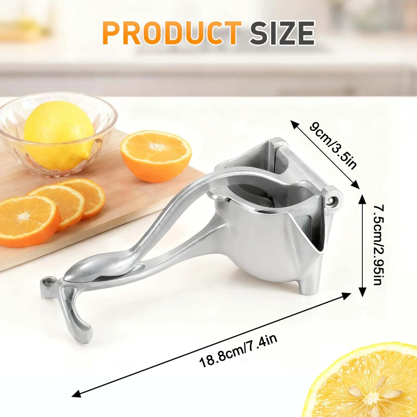 Real Aluminum Alloy Lemon Squeezer Citrus Juicer Hand Press Heavy Duty Manual Juicer Fruits Extractor Orange Grapefruit Presser Peaceful Pleasures Health and Wellness Silver