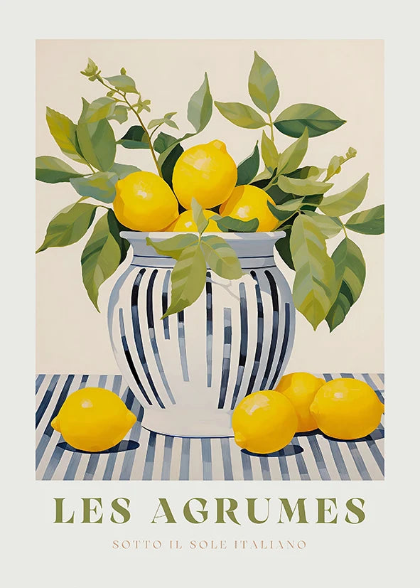 Retro Lemon Olive Tree Canvas Wall Art | Summer Home Decor