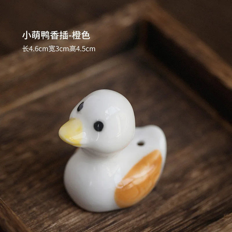 1PCS Cute Incense Burne Mini Lovely Duck Ceramic Decorative Incense Burner Stick Holder Home Decor Gifts-Without Incense Peaceful Pleasures Health and Wellness orange