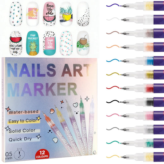 12 Colors Nail Art Acrylic Paint Pens DIY Drawing Liner Brush Pen Peaceful Pleasures Health and Wellness 12pcs