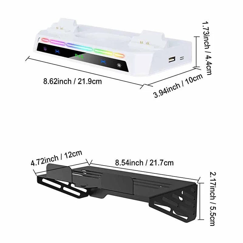 PS5 Wall Mount Stand | Dual Controller Charger & RGB Lights