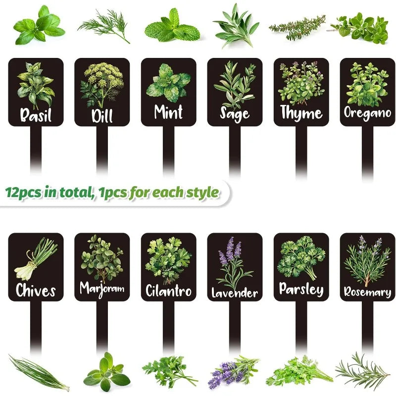 12-Pack Acrylic Herb Garden Plant Labels & Markers | Printed Names Herb Garden Markers Peaceful Pleasures Health and Wellness