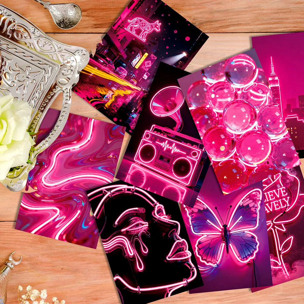 10 Sheets Pink Neon Creative Personalized Romantic Wall Cards