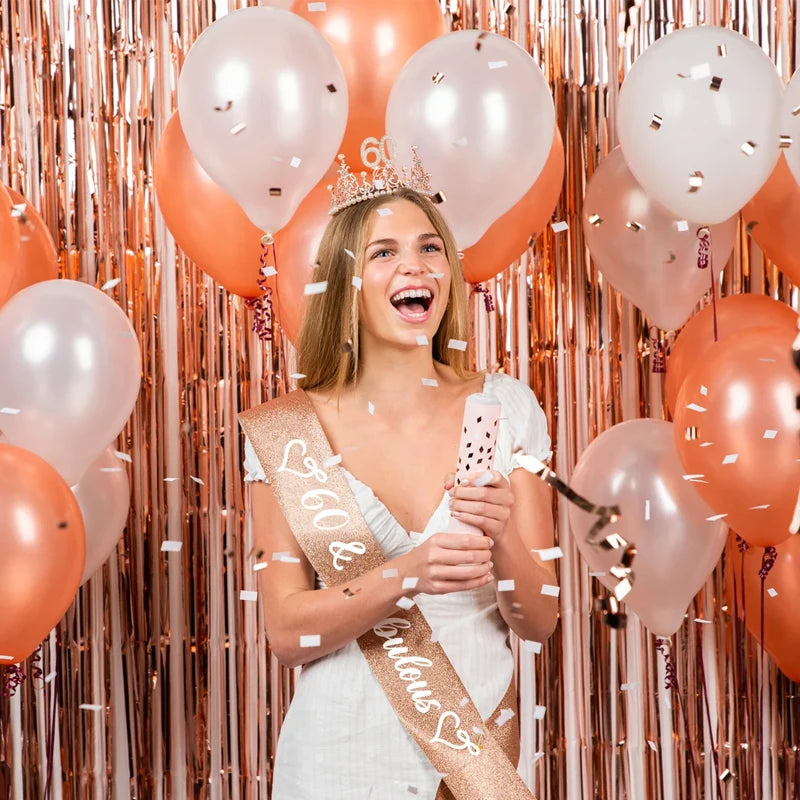"60 & Fabulous" Rose Gold Satin Sash – 60th Birthday Gift Birthday Party Sash Peaceful Pleasures Health and Wellness
