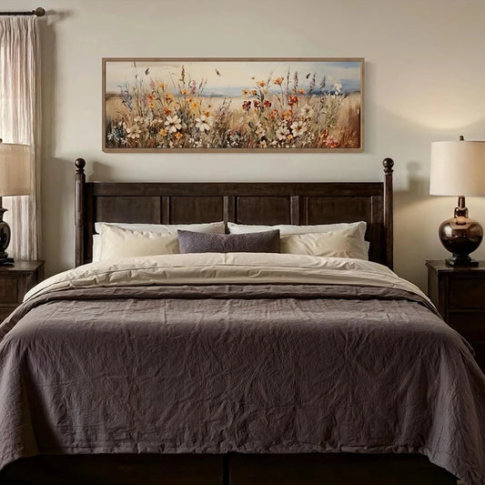 Retro Wildflower Canvas Wall Art | Boho Farmhouse Floral Decor Canvas Wall Art Print Peaceful Pleasures Health and Wellness ZLH4316 30x90cm No Frame