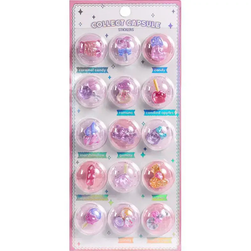 Creative 3D Capsule Embossed Crystal Sticker Kawaii 3D Relief Stickers Scrapbooking DIY Journal Cute Stationery School Sticker Peaceful Pleasures Health and Wellness 05