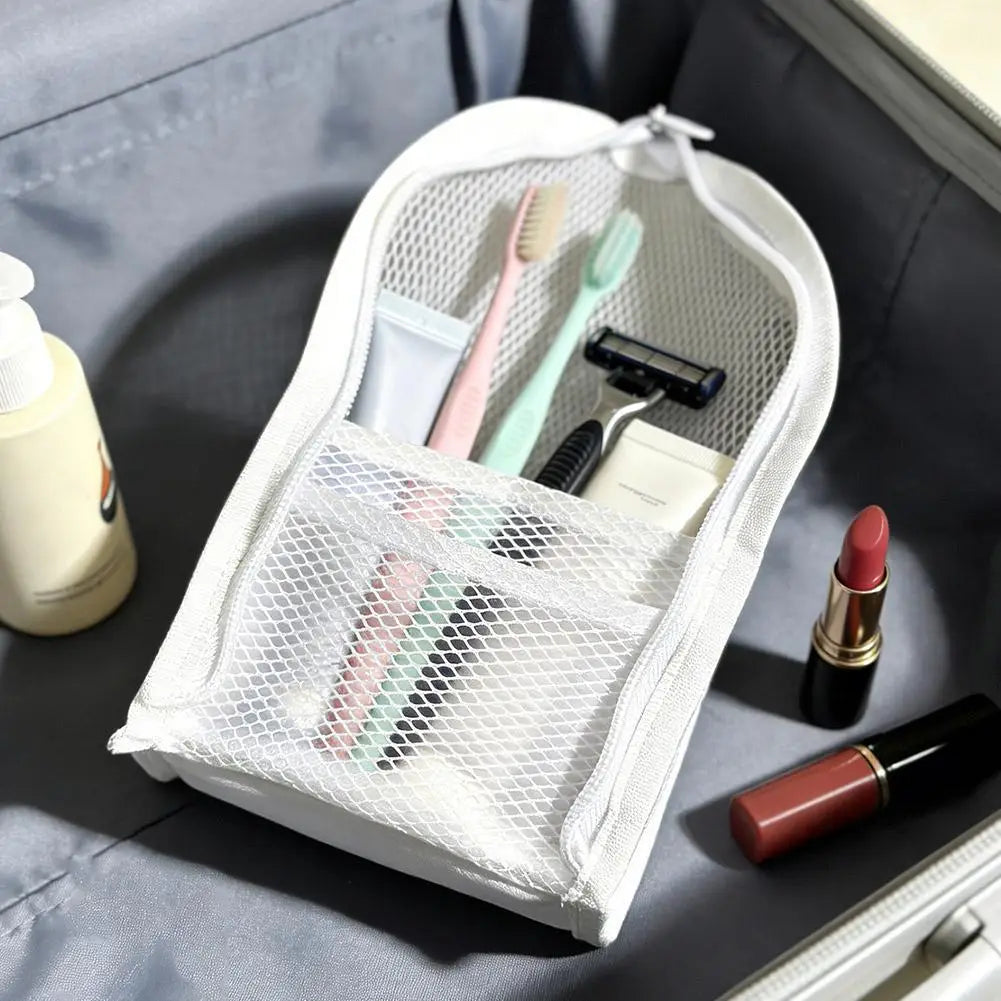 Makeup Bag Stylish Pouch Mesh Cosmetic Bag Hanging Lightweight Portable Standing Toiletry Bag Travel Bathroom Organizer Peaceful Pleasures Health and Wellness