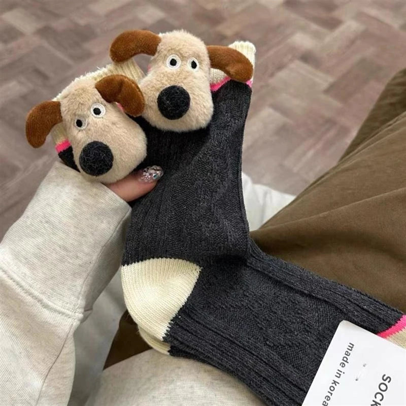 Personalized Fashion Socks 3D Cartoon Big Ears Dog Socks Plush Cloth Doll Socks Spring and Autumn Sweet Breathable Middle Socks Peaceful Pleasures Health and Wellness