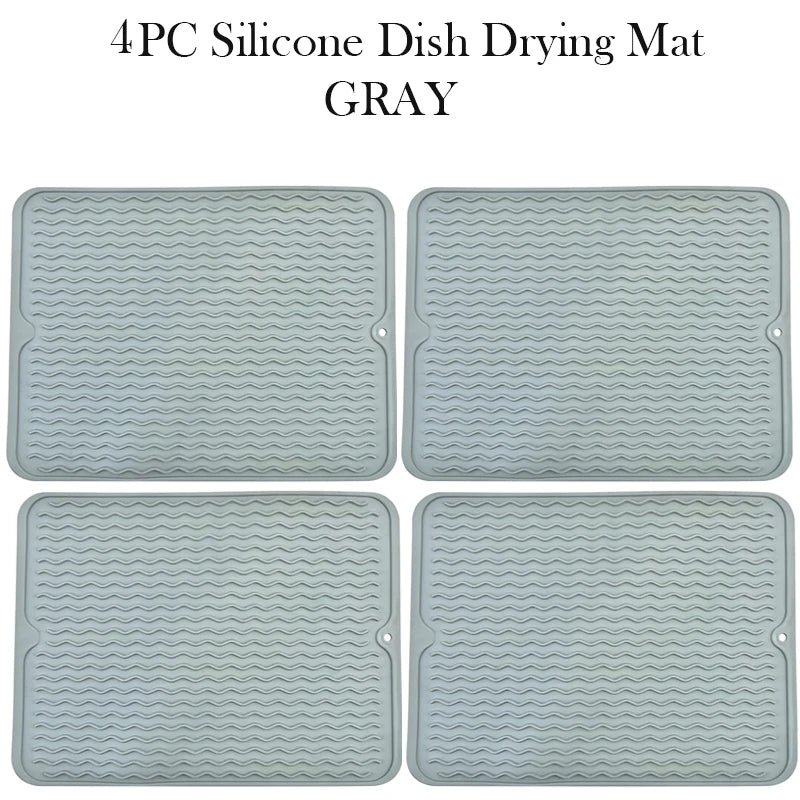 Silicone Dish Drying Mat Protector Sink Mat Table Kitchen Home Anti Slip Drying Dishes Drain Mat Heat Resistant Kitchen Sink Mat Peaceful Pleasures Health and Wellness 4pc gray 40x30CM Strip