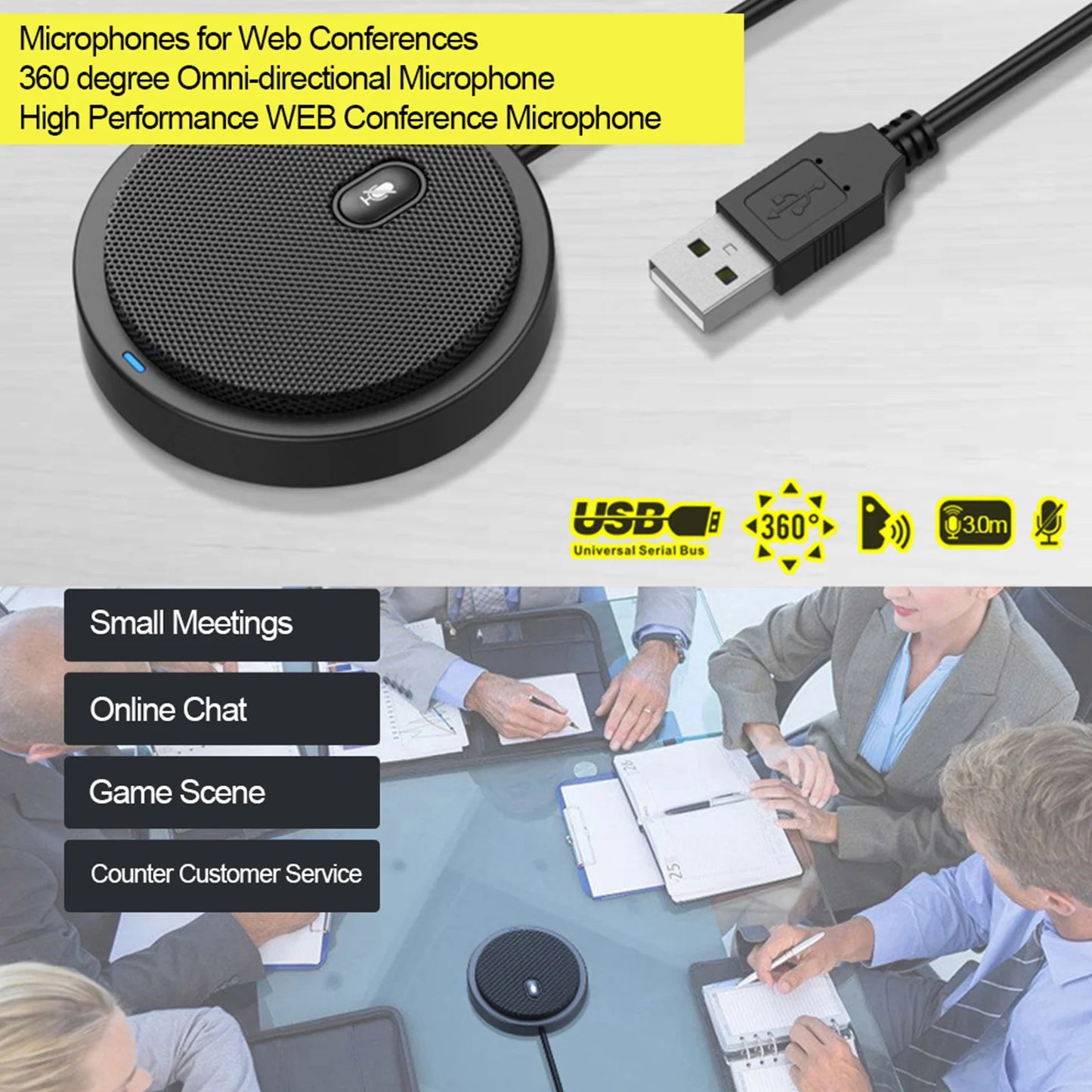 Arealer UM02 USB Omnidirectional Condenser Mic for Meetings