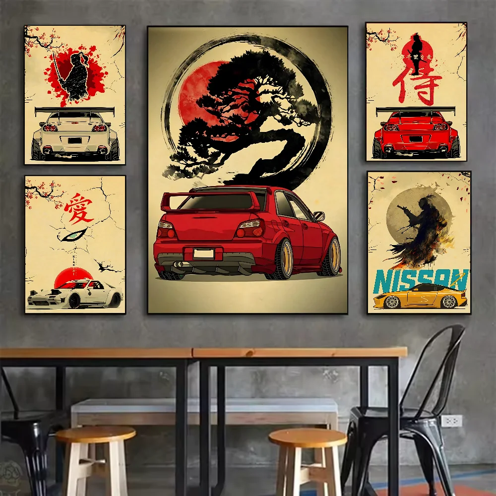 Japanese Cars Samurai Poster | HD Waterproof PVC Wall Art Wall Art Poster Peaceful Pleasures Health and Wellness