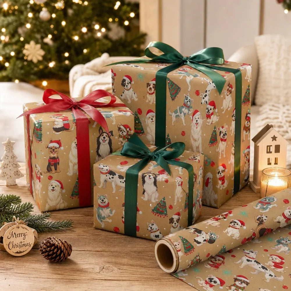 1roll 43x500cm Christmas Wrapping Roll Cute Dog Pattern Featuring