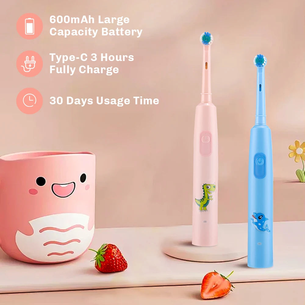 Rechargeable Smart Toothbrush for Children Cleaning Whitening & Massage 3 Modes IP67 Electric Cartoon Toothbrush 2-Min Timer Peaceful Pleasures Health and Wellness