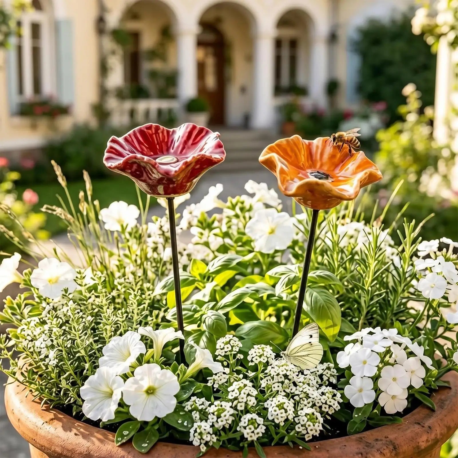 Butterfly Watering Station 4 Pieces Flower Pollinator Watering Yard Decor Butterfly Bath For Gardeners Homeowners Animal Lovers Peaceful Pleasures Health and Wellness