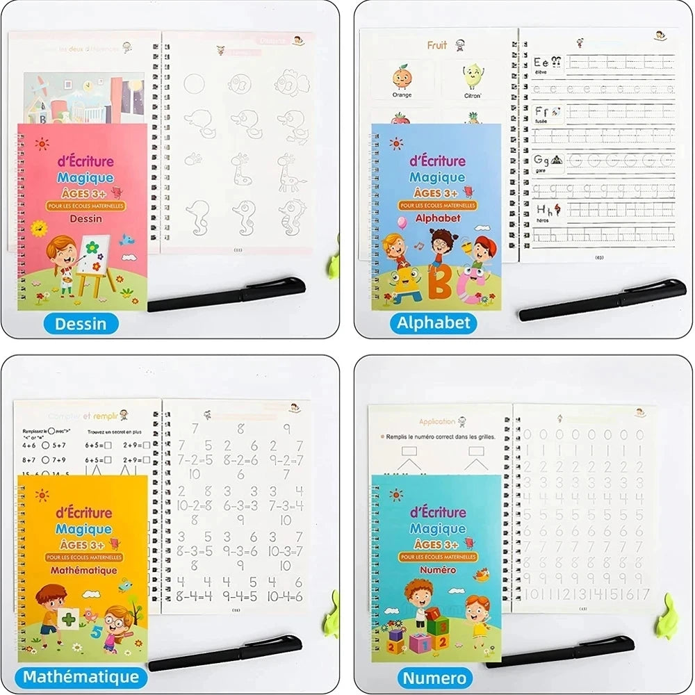 4 French Calligraphy Practice Sets Alphabet Number Workbook Beginner