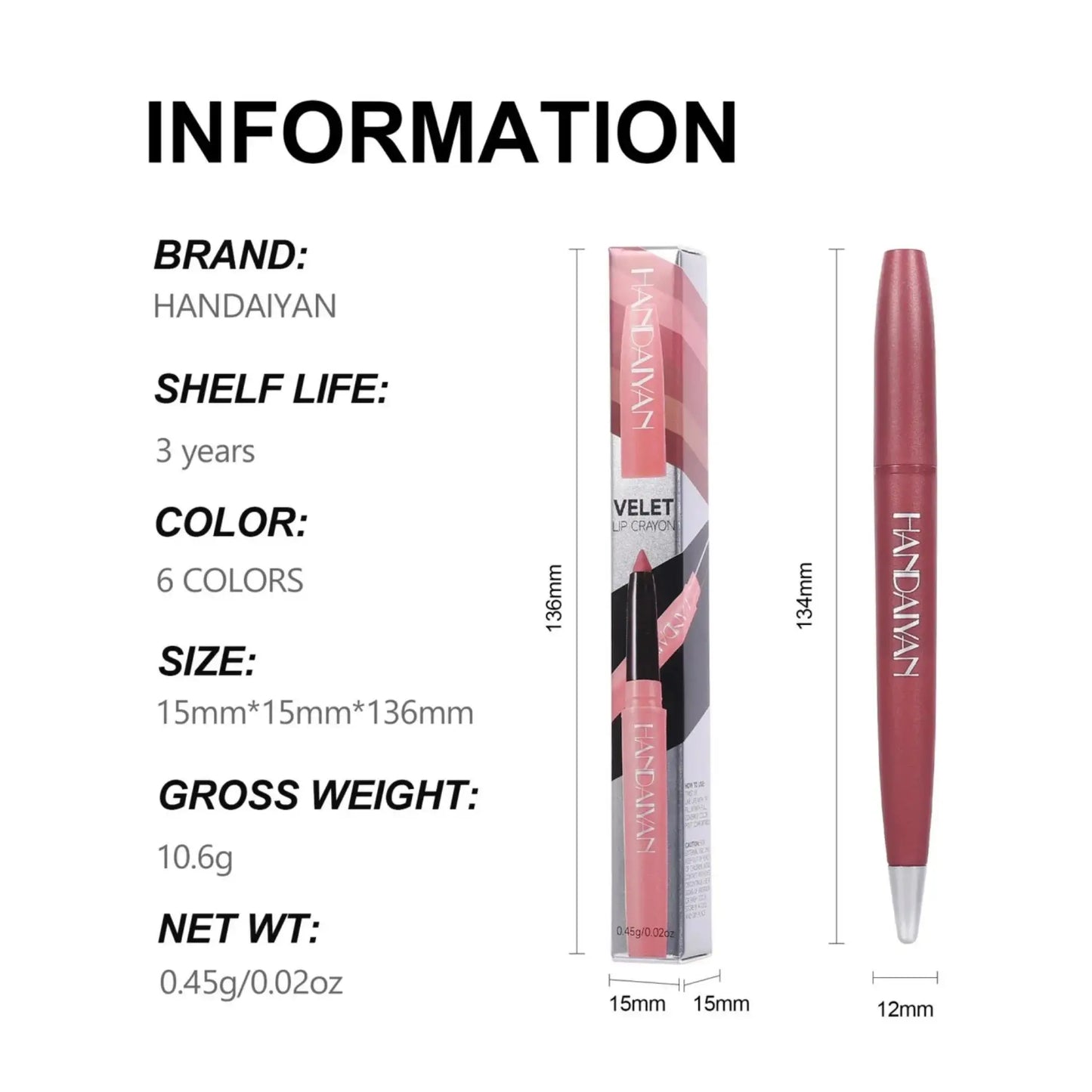 Handaiyan 6-Color Matte Lip Liner Set – Waterproof & Long-Lasting