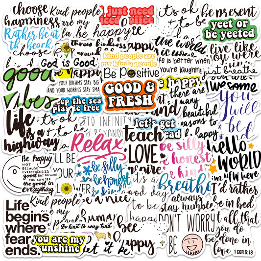 50 Small Inspirational Quote Stickers Waterproof Vinyl Decals Water Peaceful Pleasures Health and Wellness
