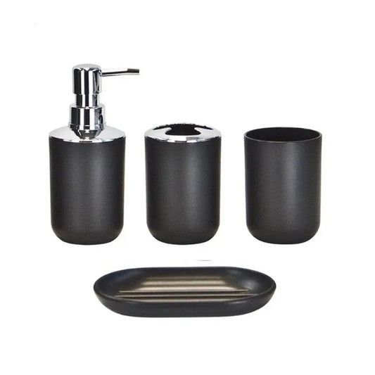 4pcs Bathroom Set, Plastic Gift Set, Toothbrush Holder, Toothbrush Cup, Soap Dispenser, Soap Dish (Gray, Black) Peaceful Pleasures Health and Wellness Black