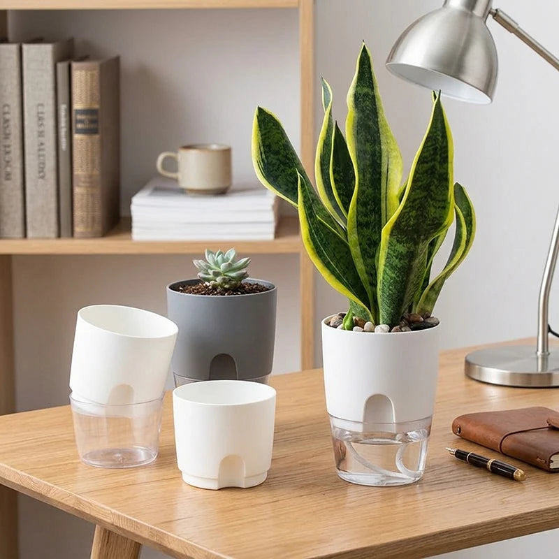 Self Watering Pots for Plants – Double-Layer Plastic Flower Pot with Drainage