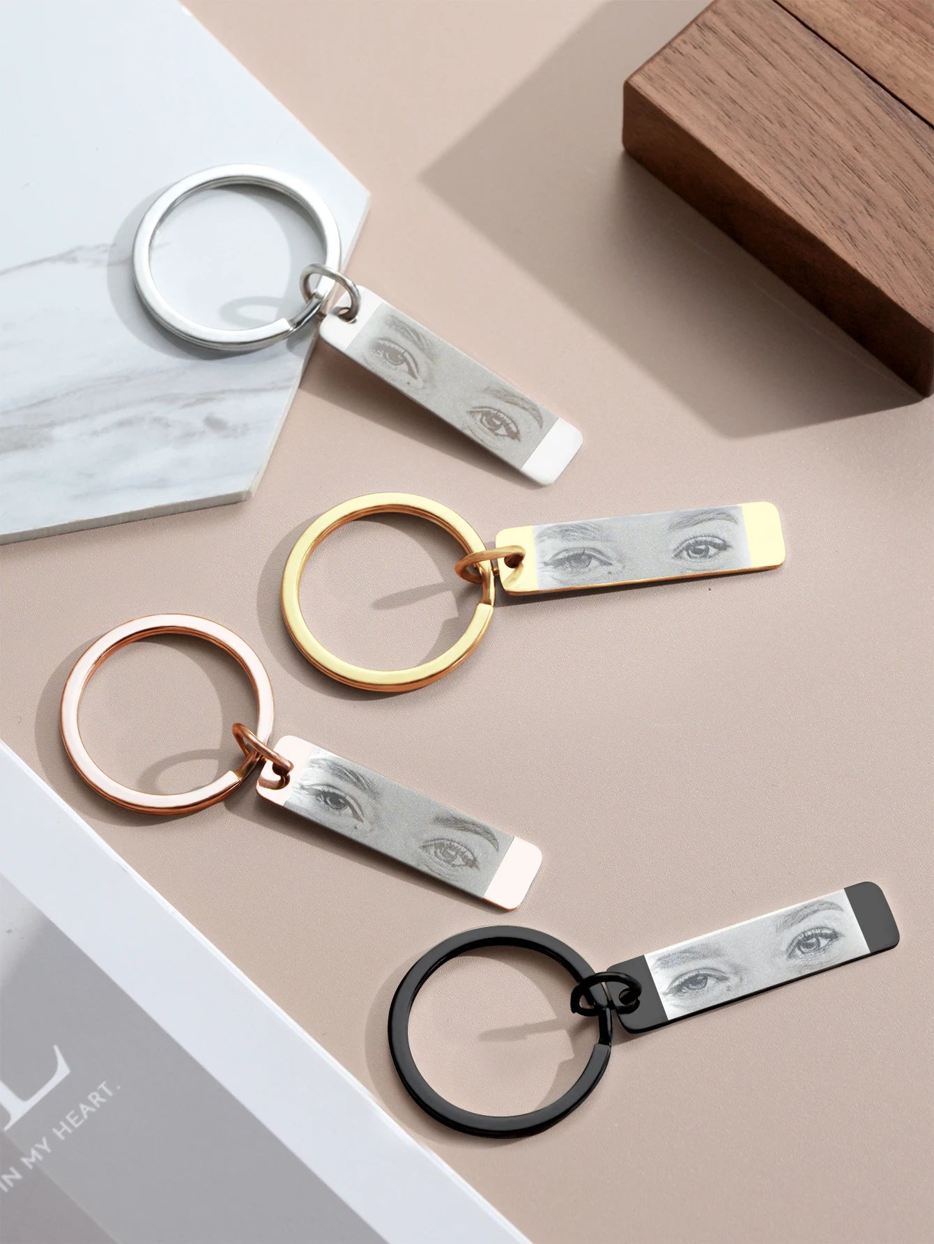 Custom Eyes Keychain Personalized Photo Text Keyring for Couples Birthday Anniversary Christmas Gift for Men Women Friends Peaceful Pleasures Health and Wellness