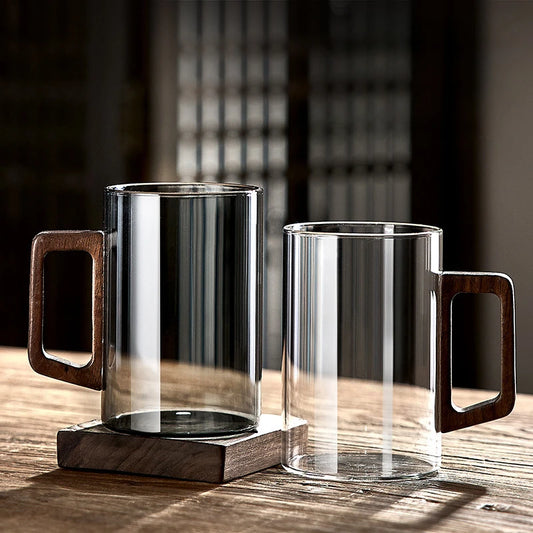 400ml Walnut Handle Glass Cup Heat-resistant Cup for Home Use Tea Making Cup Office Drinking Cup Peaceful Pleasures Health and Wellness