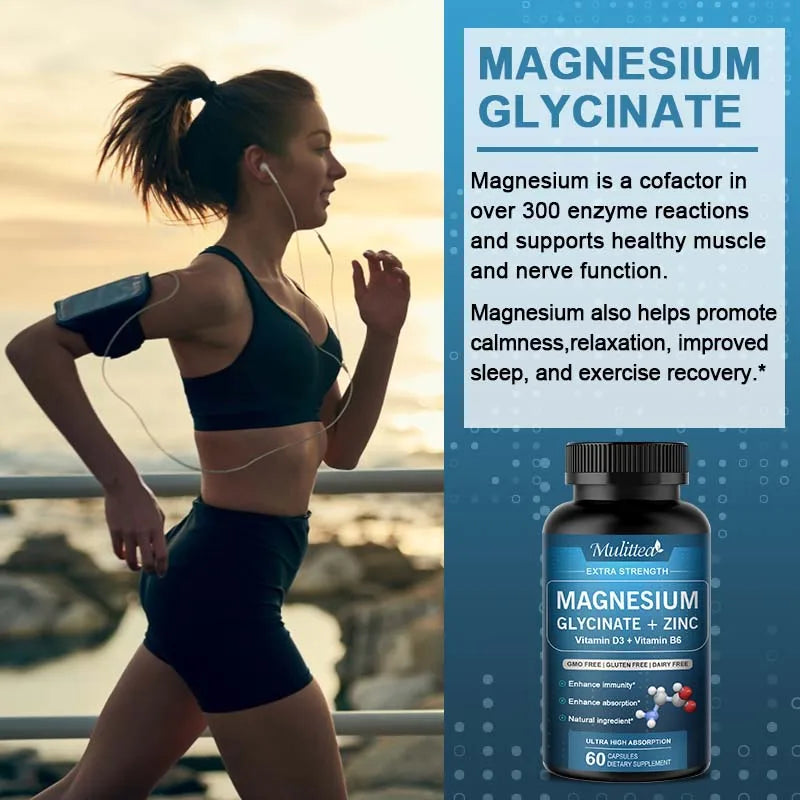 Magnesium Glycinate 500mg with Zinc, Vitamin D3 & B6 – Sleep, Bones & Heart | 120 Count Peaceful Pleasures Health and Wellness