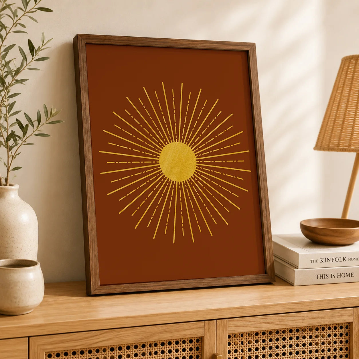 Boho Nordic Sun Canvas Wall Art | Minimalist Sunburst Print Canvas Wall Art Print Peaceful Pleasures Health and Wellness