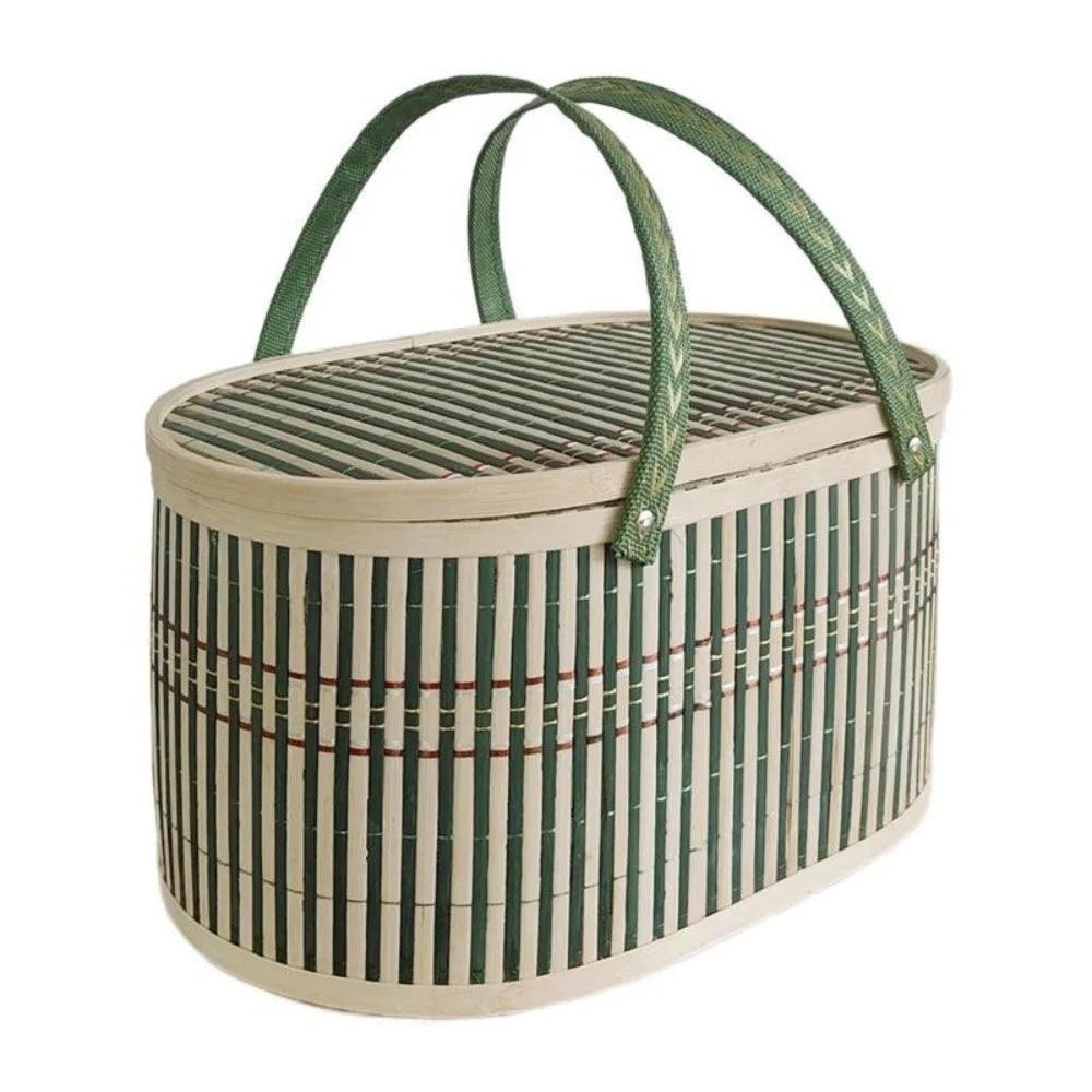 Handmade Bamboo Woven Basket with Lid | Food & Gift Storage