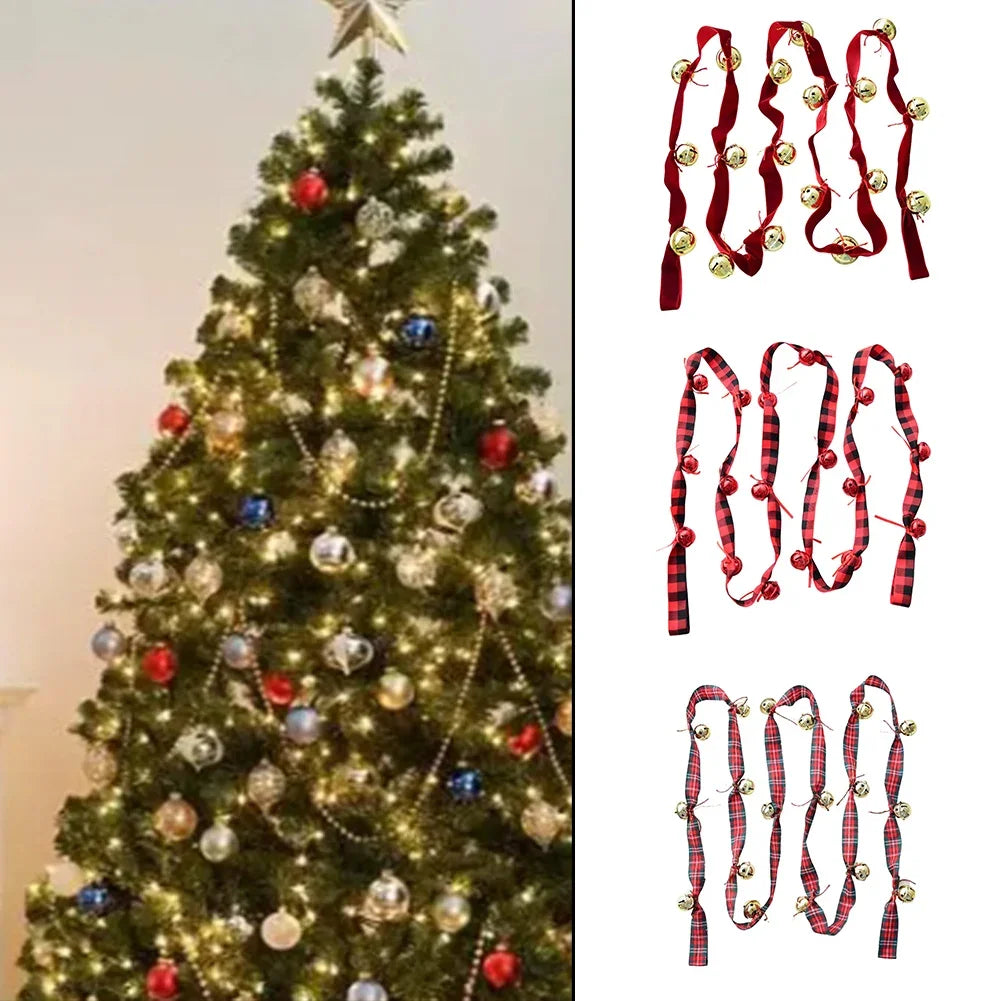 Christmas Velvet Ribbon Bell String – 2.7m Holiday Garland