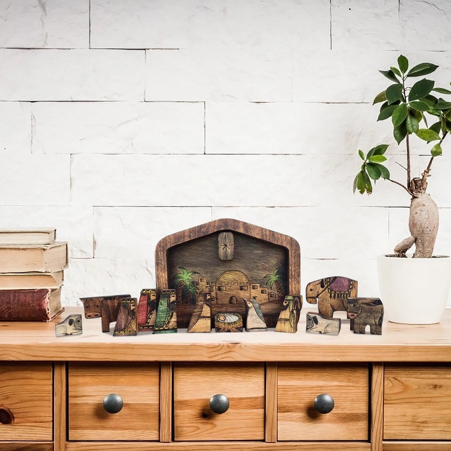 Wooden Nativity Puzzle Set – Wood-Burned Jigsaw Figurines