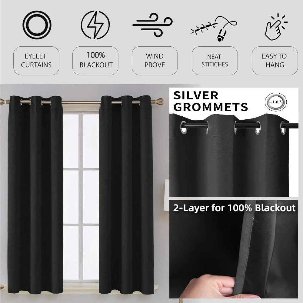 Blackout Thermal Curtains for Bedroom Drop Eyelet Curtains for Living Room Weave Textured Light Blocking Window Curtain Drapes Peaceful Pleasures Health and Wellness