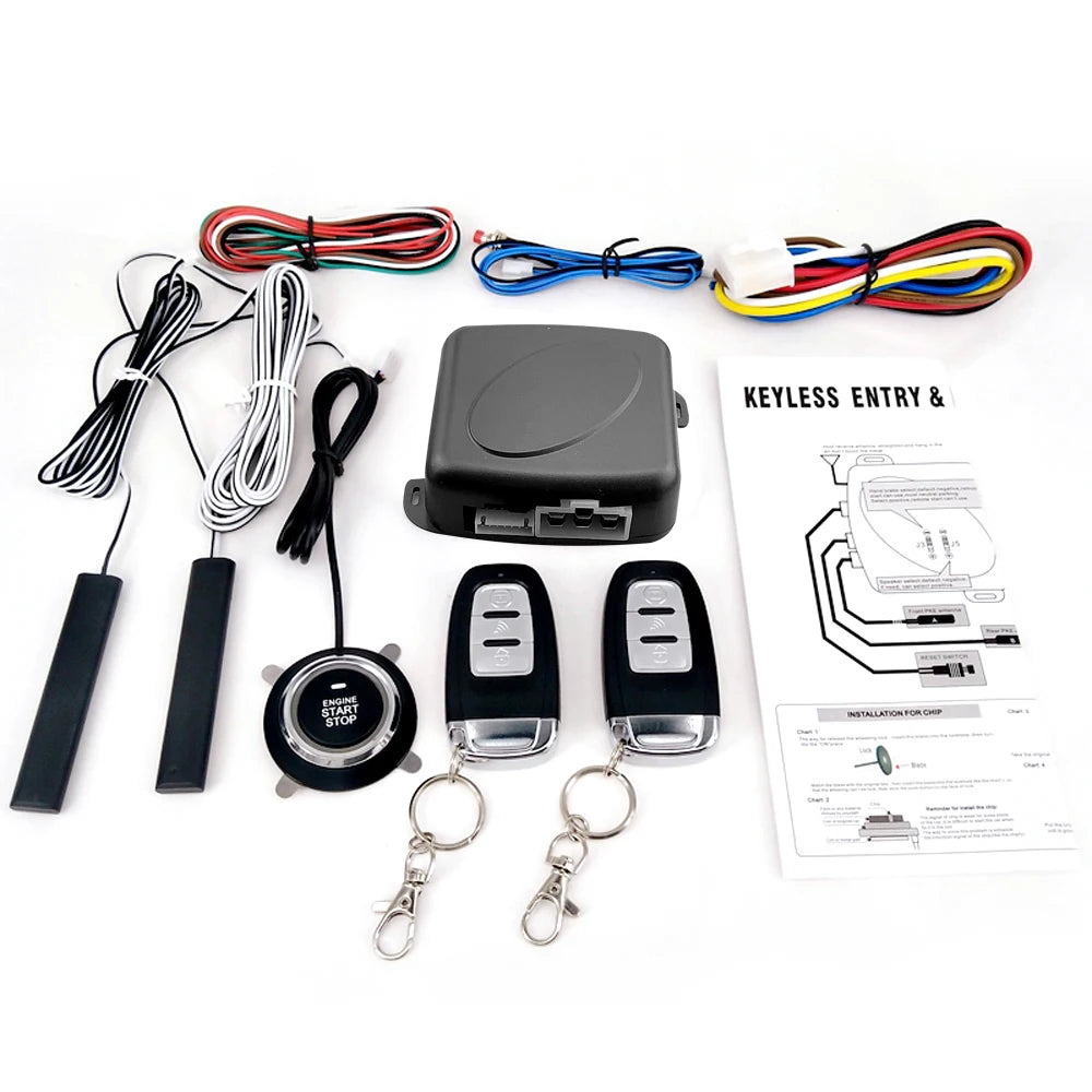 9-Pc Keyless Entry Push Button Remote Start & Anti-Theft Kit