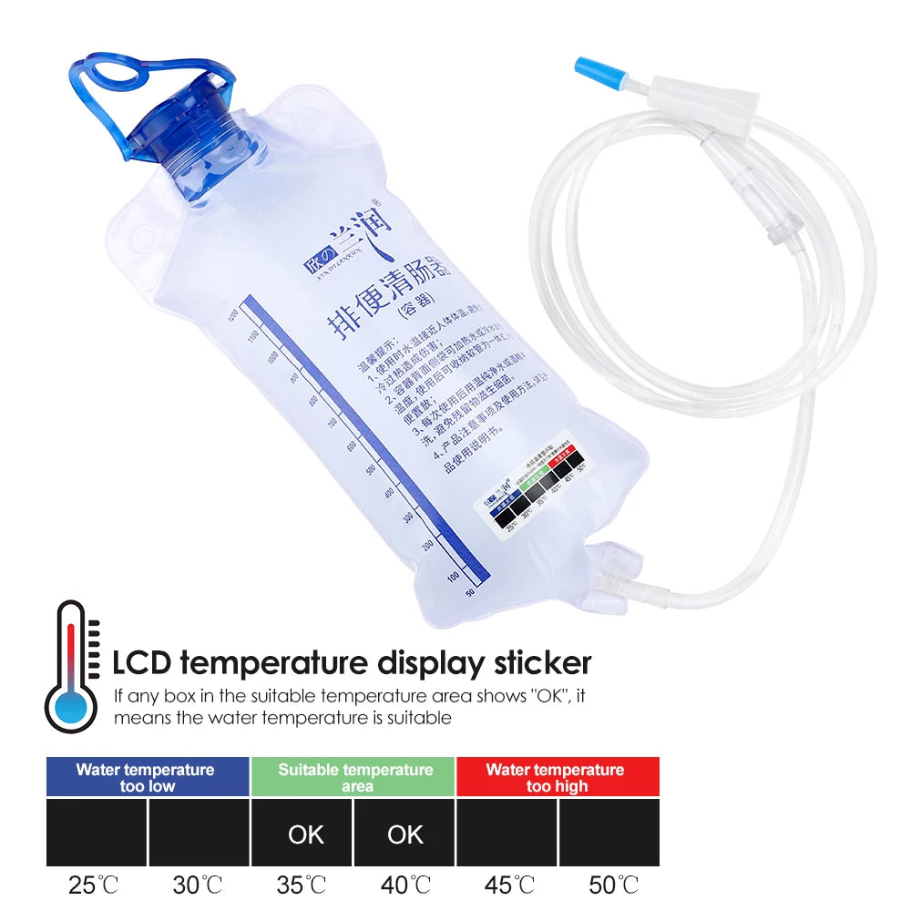 Rectal Enema for Cleaning 1200ml Temperature-sensing Colon Cleanse Enema Bags Safety Health Household Feminine Hygiene Flushing Peaceful Pleasures Health and Wellness