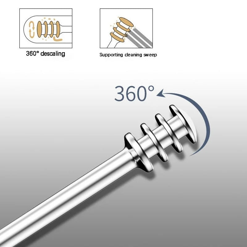 6pcs Stainless Steel Ear Wax Removal Tool Set Spiral Rotating EarPicking Spoon Ear Picker Spoon For Cleaning Collecting Ear Wax Peaceful Pleasures Health and Wellness