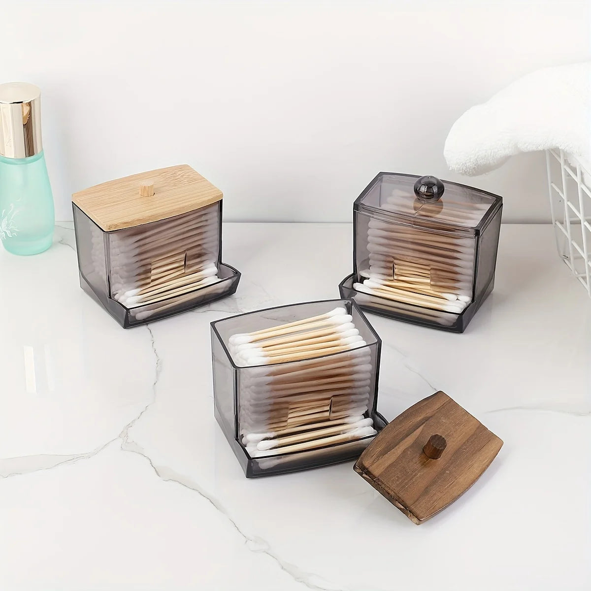 Acrylic Cotton Swab Holder with Lid Clear Dispenser Bathroom Containers Canister Qtip Holder Bathroom Countertop Storage Peaceful Pleasures Health and Wellness