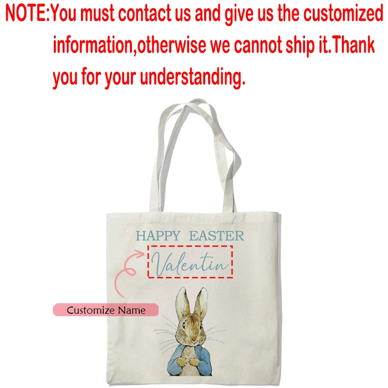 Personalized Easter Bunny Canvas Tote Bag for Kids | Egg Hunt Canvas Tote Bag Peaceful Pleasures Health and Wellness custom A 34x42cm