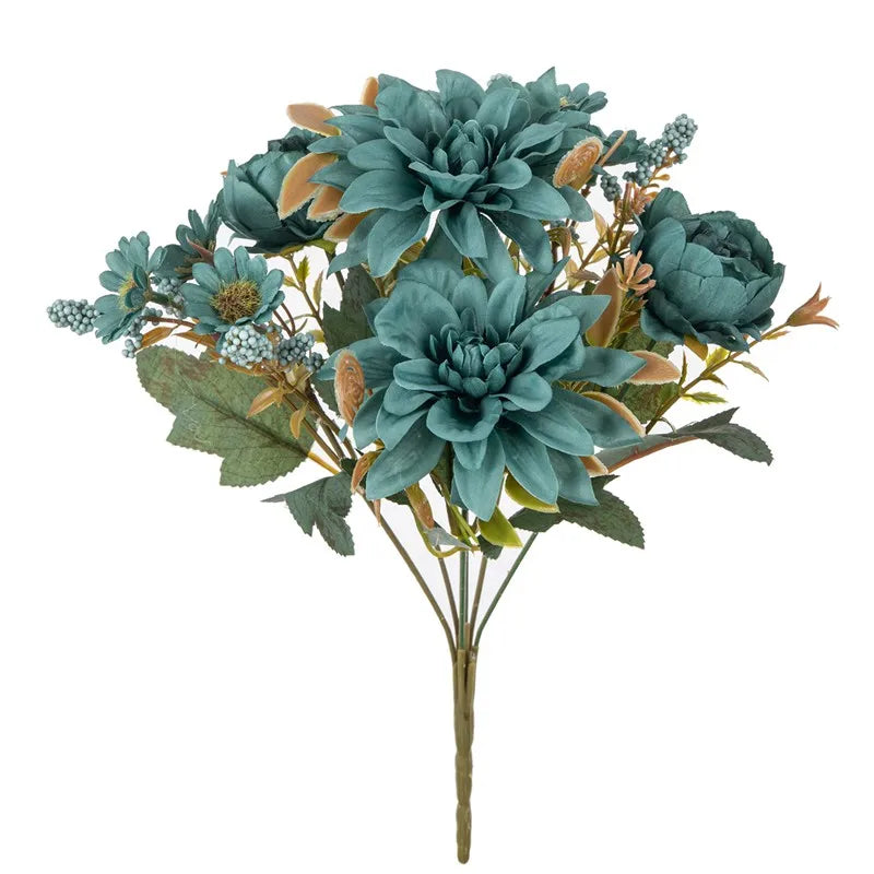Silk Artificial Dahlia Rose Daisy Bouquet | Wedding & Party Decor