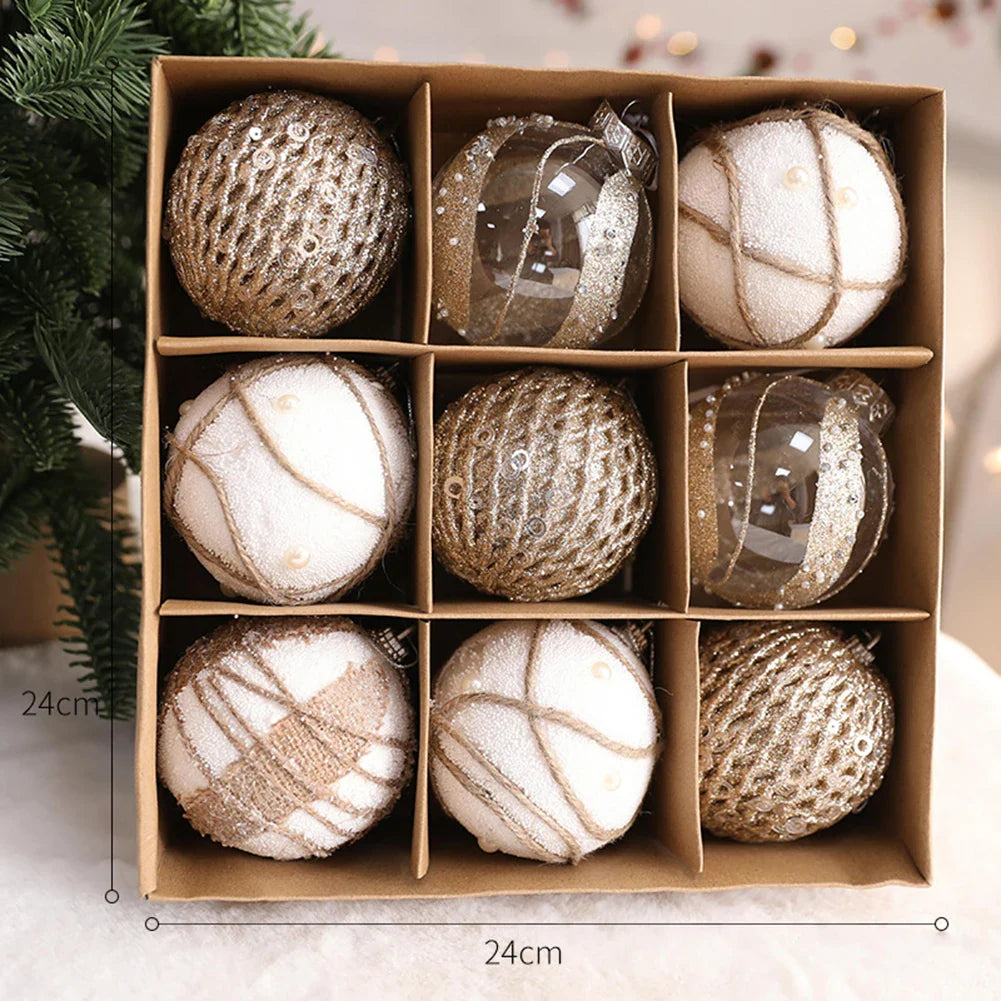 80mm Plastic Christmas Ball Ornaments Set – 6 or 9 Xmas Baubles