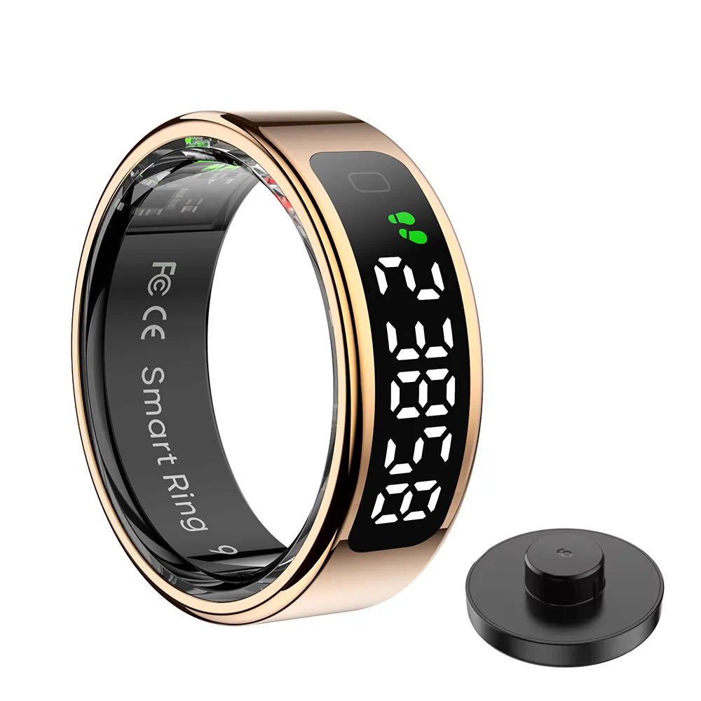 Fashion Smart Ring with Display Screen and Touch, Wireless Charging, Health Manager, IP68 5ATM Waterproof For Men Women 2025 New Peaceful Pleasures Health and Wellness Rosegold Station 8