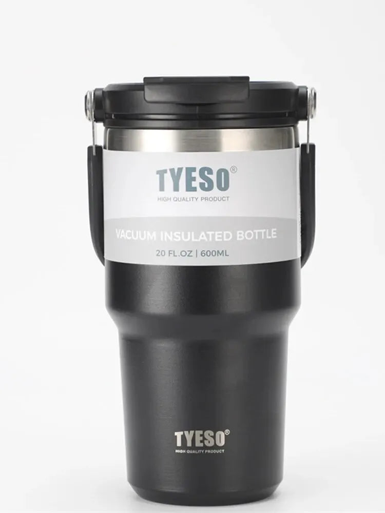 Tyeso's New Coffee Cup With Double-Layer Insulation And Cold Insulation Portable Ice Cream Cup Large Capacity Stainless Steel Peaceful Pleasures Health and Wellness Black 901-1000ml