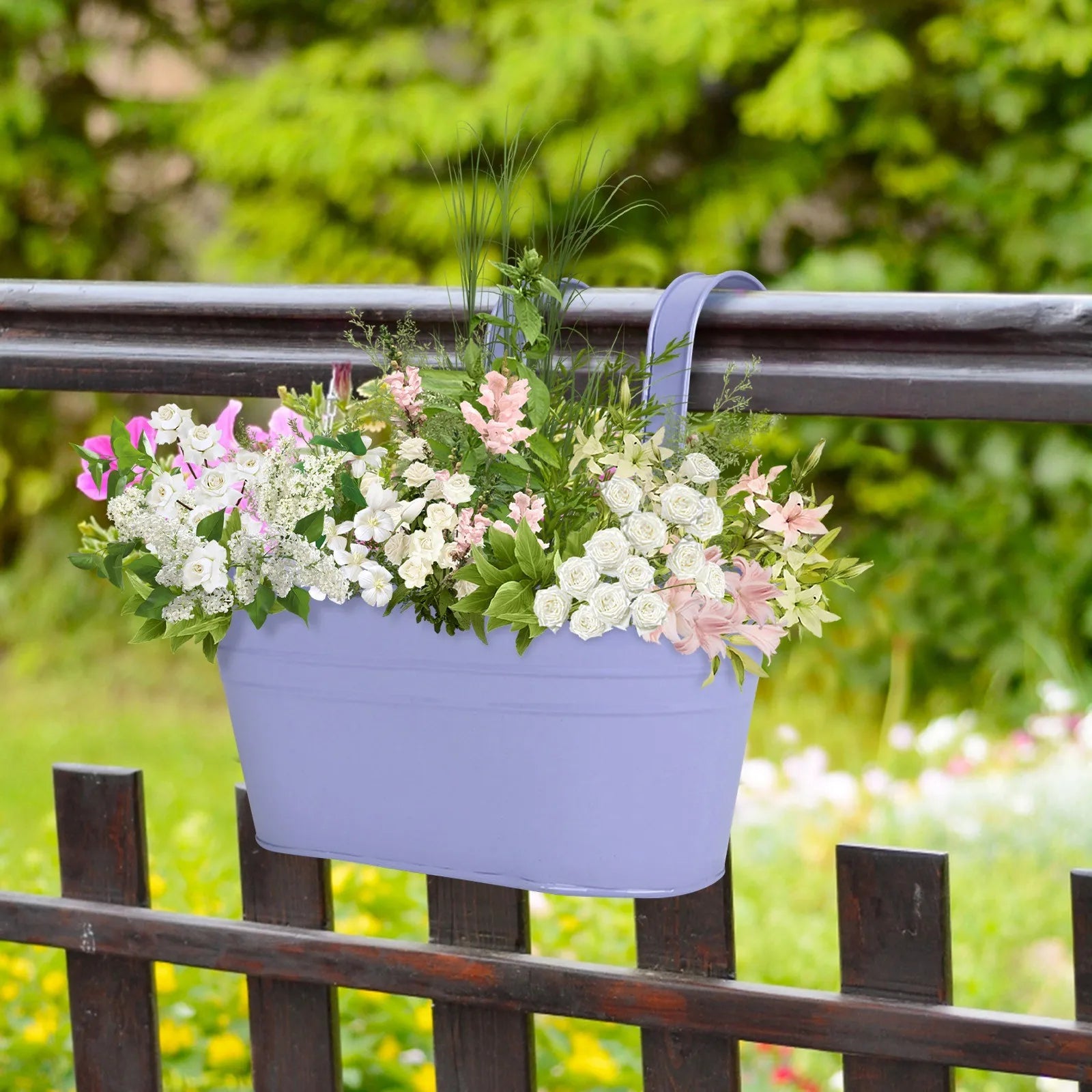 Metal Iron Hanging Flower Pots Balcony Planter with Detachable Hook, Durable Herb Pots Perfect for Fence Home Decor Peaceful Pleasures Health and Wellness