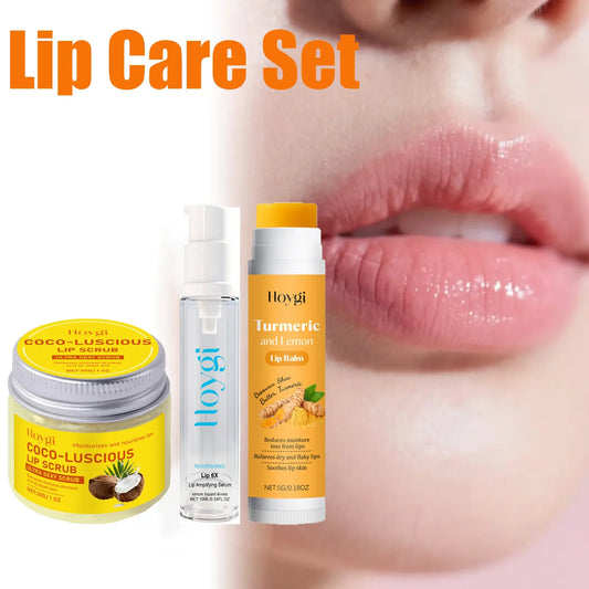 Hoygi 3-in-1 Turmeric Lip Balm, Scrub & Plumping Serum Set Lip Care Set Oasis Select