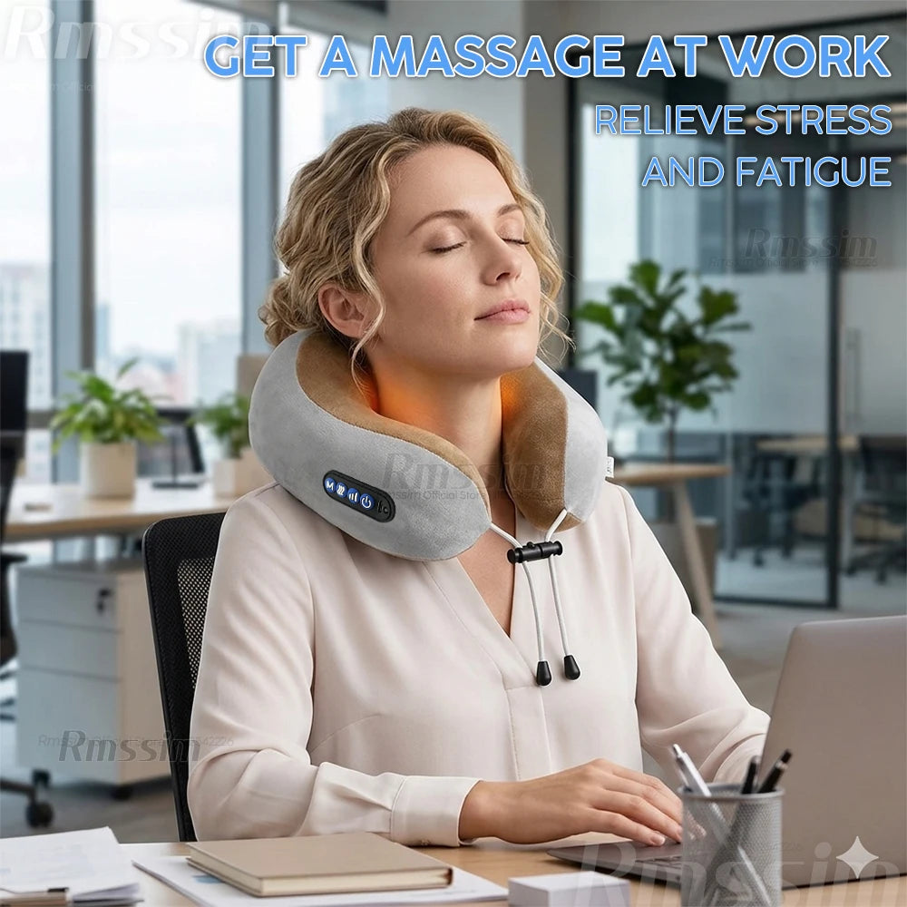 Portable U Shaped Pillow Electric Neck Massager With Heat Vibration 3D Kneading Shiatsu Massage For Pain Relief Fatigue Peaceful Pleasures Health and Wellness
