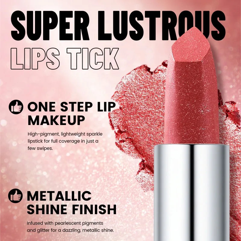 Metallic Lipstick – Frosted Bronze Gold Shimmer, Waterproof