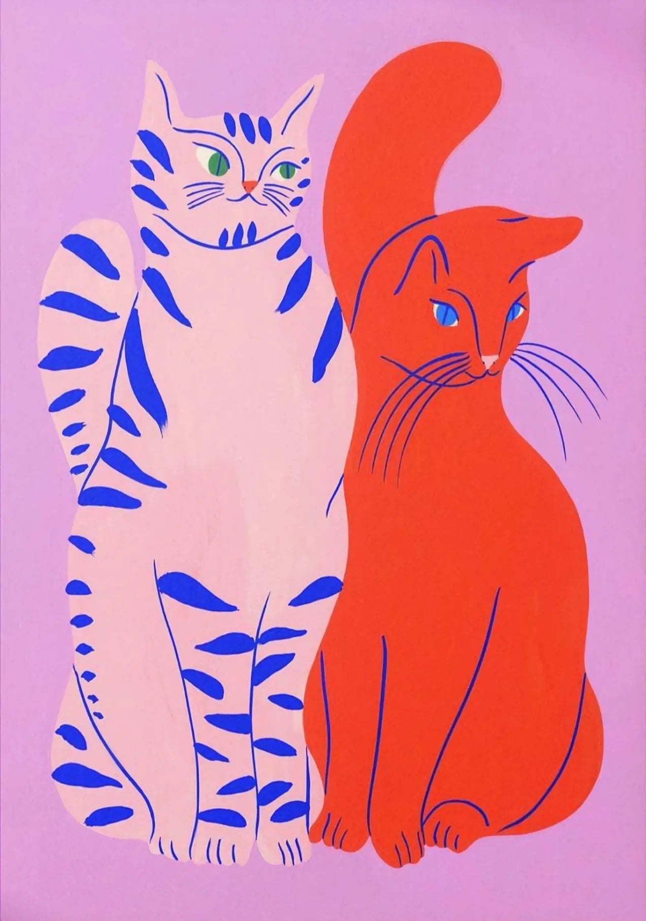 Abstract Cats Illustration Poster Funny Animal Prints Canvas Painting Wall Art Pictures Home Living Room Modern Pets Decoration Peaceful Pleasures Health and Wellness 3 40x60cm