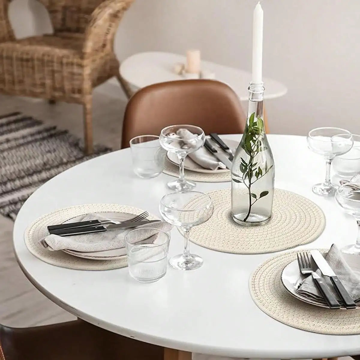 Round Braided Placemats 15" Washable PVC Table Mats | Set of 5