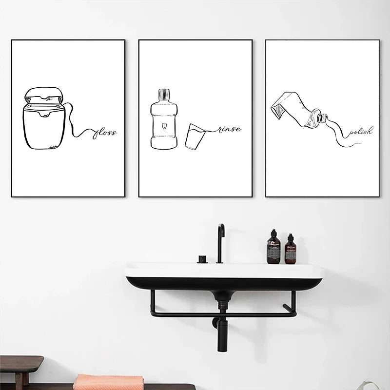 Minimalist Dentist Line Art Brush Floss Rinse Poster Canvas Painting Print Wall Art Picture Dental Clinic Office Decor Gift Peaceful Pleasures Health and Wellness