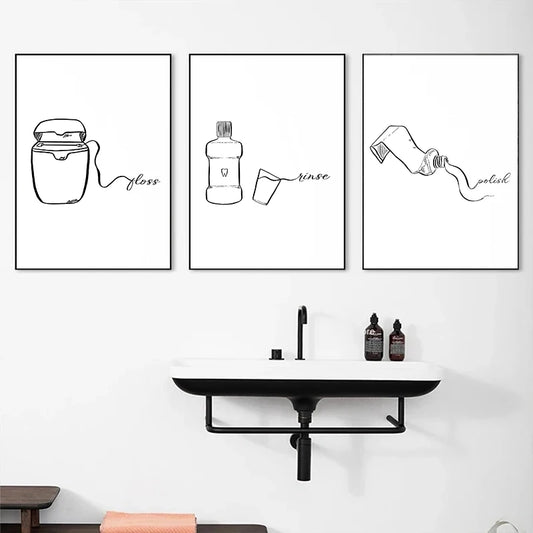 Minimalist Dentist Line Art Brush Floss Rinse Poster Canvas Painting Print Wall Art Picture Dental Clinic Office Decor Gift Peaceful Pleasures Health and Wellness